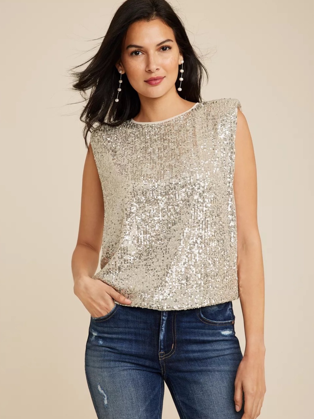 Maurices Edgely™ Sequin Padded Shoulder Sleeveless Bubble Top Size 14W